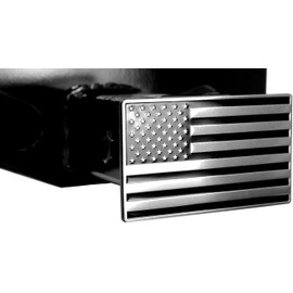 LFPartS USA Flag Emblem Metal Trailer Hitch Cover (Fits 2" Receivers, Black Chrome)