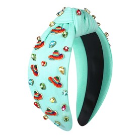 YAHPERN Mexican Headband for Women Cinco De Mayo Headband Beaded Fiesta Knotted Headband Embellished Rhinestone Crystal Wide Top Knot Headband Mexican Holiday Hair Accessory