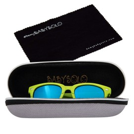 Baby Solo BabyBoo Master Baby Sunglasses Vintage, Soft, and Safe (0-24months) (Matte Lime Green w/Aqua Mirror Lens, 0-24 Months)