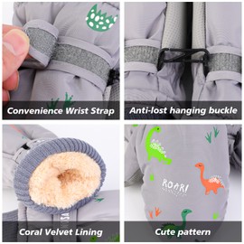 QKURT Children's Ski Gloves, Winter Windproof Snow Mittens Heat Insulating Gloves Girls Boys Cold Weather Mittens for 2~15 Years Children Sledging Snowboard Cycling Outdoor Activities