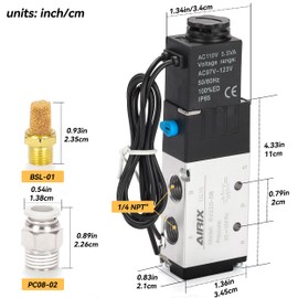 AIRIX 4V210-08 Pneumatic Solenoid Valve AC110V, 2 Position 5 Way, 1/4" NPT, Pilot-Operated Single Coil, Fast Response Electric Air Valve Out Of Line & Quick Connect Fittings