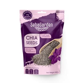 Seba Garden Premium Nutrient Rich - Raw Black Chia Seeds 1kg (2.2lb) with 5g Protein and 10g Fibre for Salads, Yoghurt and Smoothies, GMO Free, Vegan, Gluten Free, Keto and Paleo