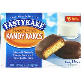 Tastykake Peanut Butter Kandy Kakes Family Pack / Cakes With Chocolate Coating and Peanut Butter Filling / 12 Cakes Total Per Box (12-Boxes)