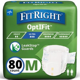 FitRight Adult Diapers, Ultra Heavy Absorbency, M (Waist Size 32in-44in), 80 Count, OptiFit Incontinence Briefs for Men and Women, Disposable, Moisture-Wicking, Leak Protection,