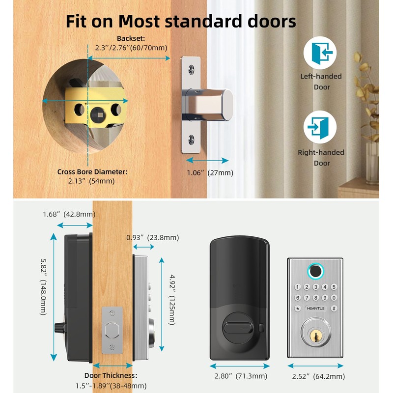 WiFi Deadbolt Smart Lock Fingerprint - HEANTLE Keyless Entry Front