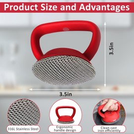 Penhderm Cast Iron Scrubber with Handle 316L Stainless Steel Chainmail Scrubber for Cast Iron Pan Skillet Cleaner,Skillets and Grills (Black)