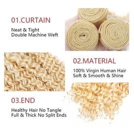 Leruikair Human Hair Bundles Jerry Curly Human Hair Bundles Blonde 613 Bundles Human Hair Unprocessed Brazilian Human Hair Bundles for Black Women Quick Weave Style