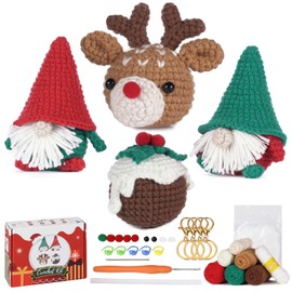 Christmas Crochet Kit for Beginner, Gnome and Reindeer Crochet Set with Step-by-Step Video Tutorials for Adults and Kids, Crochet Starter Kit