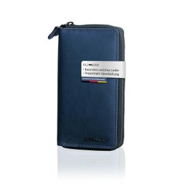 Hill Burry Arite Women's Leather Wallet, Wallet, Wallet with RFID Protection, Made of High-Quality Naturally Tanned Leather, W 10.5 cm x H 20 cm x D 3.5 cm, blue, Casual