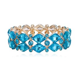 Clearine Wedding Bridal Gorgeous Sparkling Crystal Prismatic Stretch Bangle Bracelet for Women Party Prom Jewellery Blue Gold-Tone