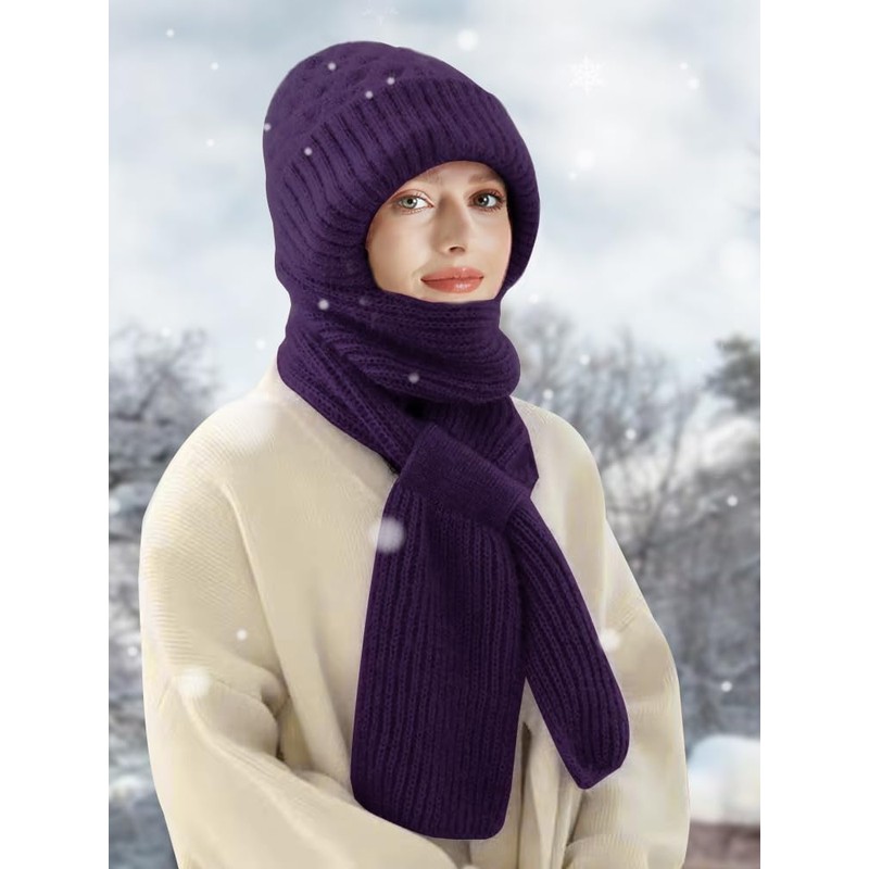 Sumolux Integrated Ear Protection Windproof Cap Scarf Elastic Knitting Thick