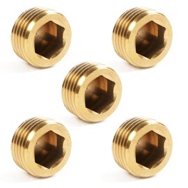 Atoplee Brass External Thread Inner Hex Head Plug 5pcs 3/8" Internal Hex Thread Socket Pipe Plug Adapter Fitting