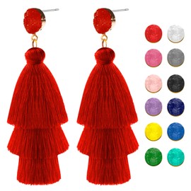 Tassel Earrings for Women,Boho Earrings for Women,Red Earrings for Women,Boho Earrings,Earrings for Women Dangling,Funky Earrings,Bohemian Earrings for Women,Festival Earrings,Funky Earrings for Women