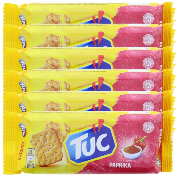 6x Tuc Paprika Cracker je 100g Salzgebäck mit würziger Paprikanote