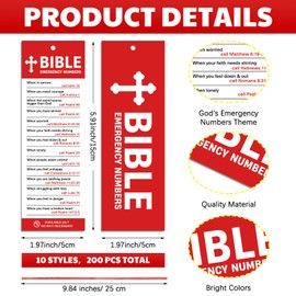 Cholemy 200 Pcs God's Emergency Numbers Bookmark for Kids Bible Verse Christian Bookmarks Bulk Paper Religious Catholic Tassel Bookmark with Red Ribbon for Vbs Sunday School Classroom Church Gifts