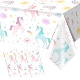 Utolily 3PCS Unicorn Birthday Tablecloths Unicorn and Rainbow Party Decorations for Girls Pastle Unicorn Happy Birthday Disposable Plastic Tablecloths Party Supplies 54x108IN