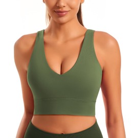 Sports Bras for Women Workout Crop Tops Longline Sports Bra Padded Athletic Yoga Bra Basic Wireless Bra Army Green