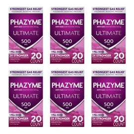 Phazyme Ultimate Gas Bloating Relief Works in Minutes 500 mg Simethicone Fast Gels 20 Count (Pack of 6)