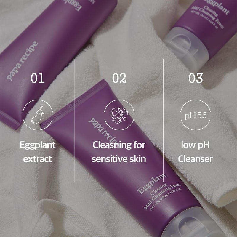 Papa Recipe Eggplant Moisturizing Cleansing Foam for Sensitive, Dehydrated, and