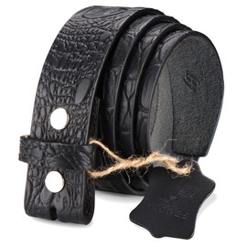 HJones Men's Replacement Belt No Buckle Belt Strap, Men's Leather Belt with Silver Snap On Belt Without Buckle 1 1/2 Inch Wide (Black Crocodile, 38 Inches)