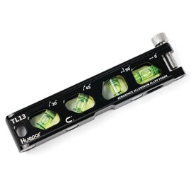 Huepar Level/Leveler Mini with Strong Magnet V-Groove, Screw Clamp, Graduations, 4 Air Bubble Tubes [Horizontal, Vertical, 45°, 30°], High Precision Magnetic Level, Inclinometer, Measuring Instrument