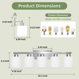 SILAMPDI 5-Light Bathroom Lighting Fixtures Over Mirror, Brushed Nickel Bathroom Vanity Light, Modern Rustproof Wall Sconce Lights, Milky White Frosted Glass Shades, E26 Base, Bulbs Not Included