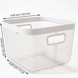 AJIODA Metal Mesh Steel Baskets, Household Wire Storage Organizer Bin Garden Harvest Basket Multi-functional Fruit Baskets with Handles for Kitchen Bathroom Picnic Shopping Decor Cabinet Home, White