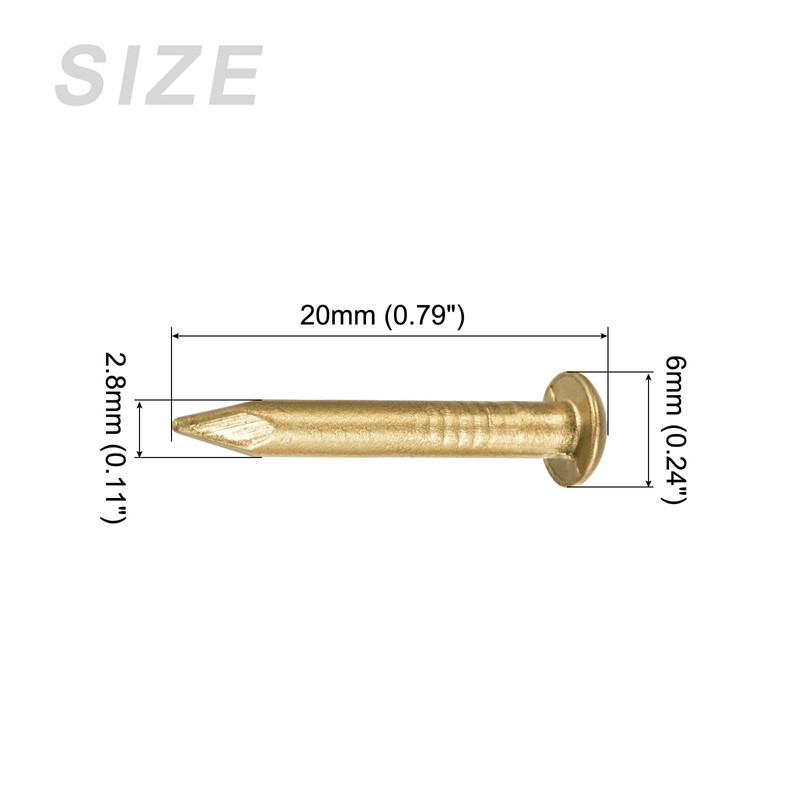 METALLIXITY Small Nails (2.8x20mm) 25pcs, Brass Tiny Hardware Nails -