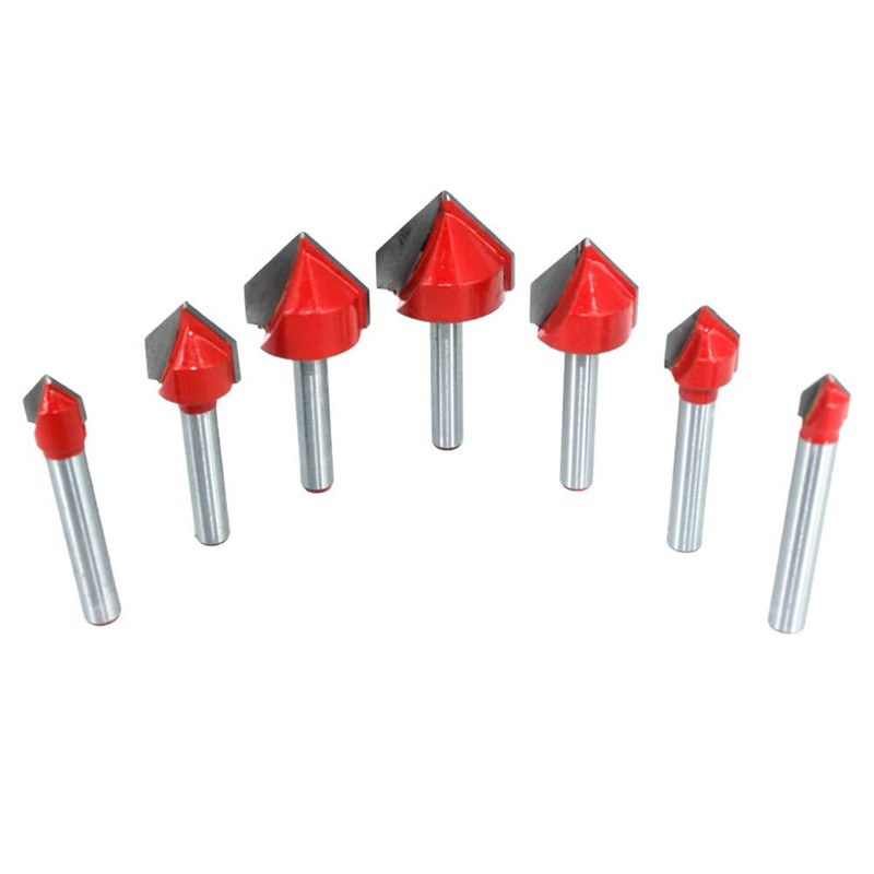 Saipor 7pcs 1/4-Inch Shank 90 Degree V Groove Router Bit