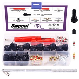 Swpeet Juego de herramientas de extracción e instalación de vástago de válvula de neumático, tapas de válvula, vástagos de válvula a presión con núcleos de vástago de válvula, herramienta de