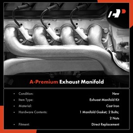 A-Premium Right Exhaust Manifold Kit W/Gasket, Bolts, Nuts, Washers Compatible with Dodge Ram 1500 94-02, Ram 1500 Van 99-03, Ram 2500 Van 2001, Durango 98-99, Dakota 94-03, B150, B1500, B250, B2500