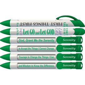 Greeting Pen Serenity Prayer Inspirational Green Pens with Rotating Messages, 6-Pack (36028)