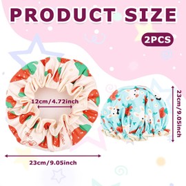2PCS Kids Shower Caps, Waterproof Double Layers Shower Cover, Strawberry Bunny Pattern Shower Cap, Cute Rabbit/Elastic Satin Band Bonnet, 9.05 x 9.05 Inch Soft Sleeping-Reusable-Cap (Yellow, Green)