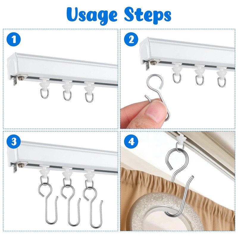 100 Pcs Curtain Track Gliders Hooks 50 Plastic Curtain Tracks