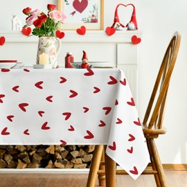 Horaldaily Valentine Tablecloth 60×120 Inch Rectangle, Mini Love Hearts White Washable Table Cover for Party Picnic Dinner Decor