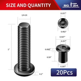 1/4-20 x 1 Inch 20Pcs Flat Head Hex Socket Cap Screws Bolts Barrel Nuts Kit, 304 Stainless Steel 18-8, Full Thread, Black Oxide by SG TZH (with Hex Spanner)