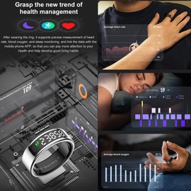 Smart Ring with Display Sleep Tracker Heart Rate Blood Oxygen Monitor Tasbih Finger Counter Gesture Control Step Counter Calories Waterproof Health Fitness Smart Rings for Men Women