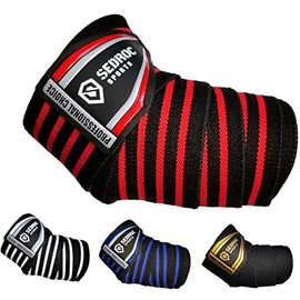 Sedroc Sports Professional Weight Lifting Elbow Wraps Powerlifting Support Sleeves - Pair (Black/Red)