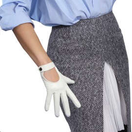 DooWay Women Real Leather Driving Gloves White Open Back Touchscreen Genuine Sheepskin Motorcycle Finger Gloves