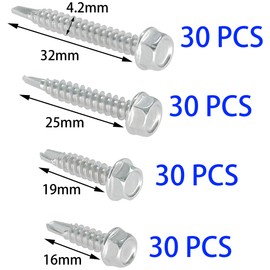 120 PCS Stainless Steel Outer Hex Self Tapping Self Drilling Screws for Metal