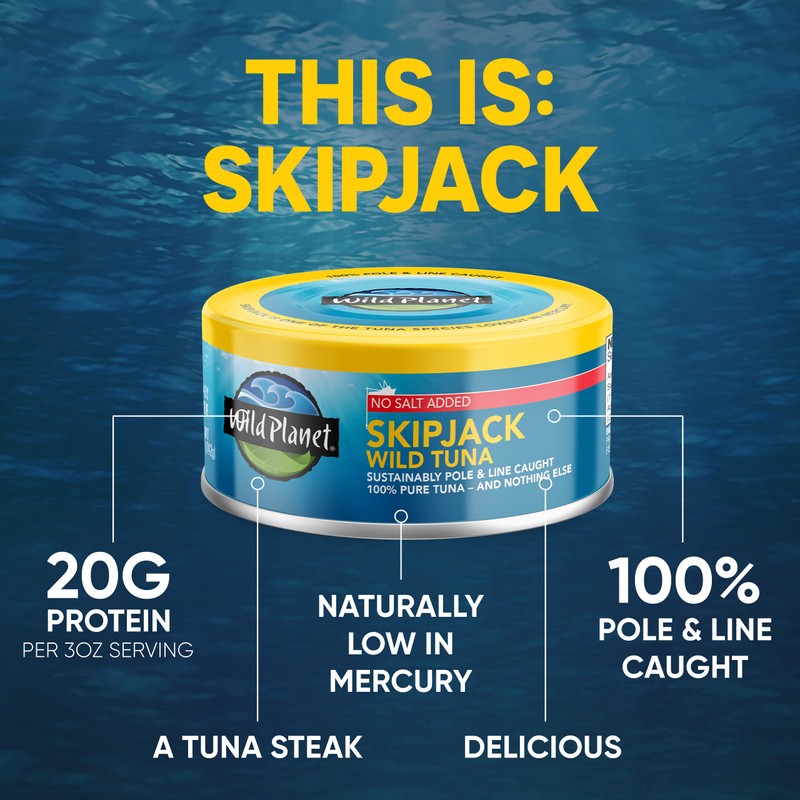 Wild Planet Skipjack Wild Tuna, No Salt Added, Canned Tuna,
