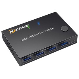 KCEVE 4K KVM Switch 1 Monitors 2 Computers HDMI, USB 3.0 KVM Switch 2 Ports 4K@60Hz for 2 Computer Share Keyboard Mouse, with Wired Remote