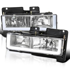 Spec-D Tuning Chrome Housing Clear Lens Headlights w/LED Light Bar Compatible with Chevy GMC C10 C/K 1500 2500 3500 1988-1998, Suburban Tahoe Silverado Sierra, L+R Pair Head Light Lamp Assembly