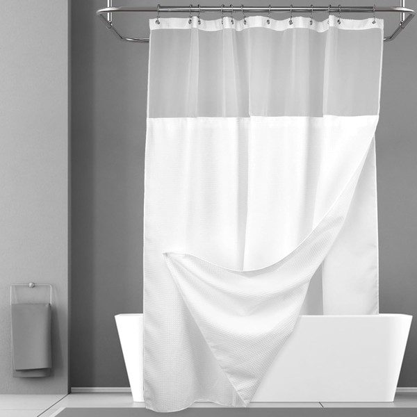 N&Y HOME Waffle Weave Shower Curtain with Snap-in Fabric Liner