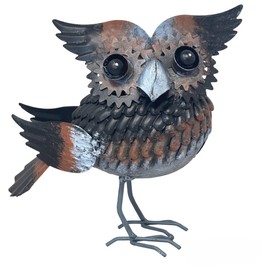 Small Rustic 7.75" Tall Metal Chunky Fat Owl Bird Figurine Statue Home Yard Garden Art