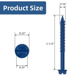 Etauwe 3/16" x 3-1/4" Blue Hex Head Concrete Screw Anchor Kit for Anchoring to Masonry, Block or Brick, 100 PCS