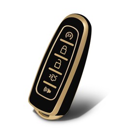 WORCAS for Ford 5 Button Key Fob Cover, TPU Smart Key Fob Case Compatible with Ford C-Max Edge Escape Expedition Explorer Flex Focus Taurus Lincoln MKS MKT MKX Navigator(Black)