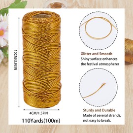NICENEEDED 109 Yard Gold Decorative String, Metallic Bakers String Christmas Decorative Cord, Wrapping Twine Cord for Crafts Gift Tags Ornaments