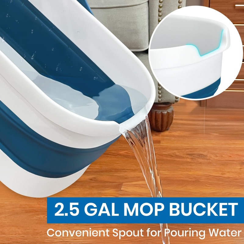 Collapsible Mop and Bucket Set with Scrub Mop and Brush,