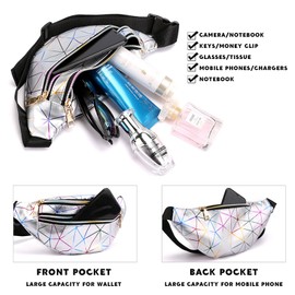 Fhioevt Pack of 2 Women's Bum Bag Festival Bum Bag Glitter Waist Bag Waterproof Bum Bag Sports Waist Bags for Everyday Running Outdoor Travel (Black, Silver), black and white, bum bag